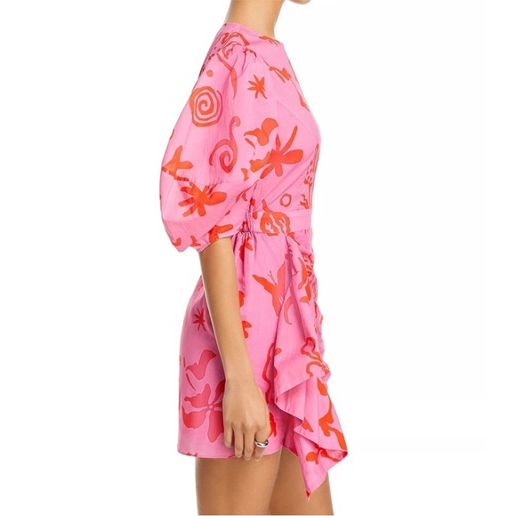 NWT RHODE Pia Pink Botanical Floral Abstract Mini Dress Ruffles Puff Sleeve 12 - Picture 5 of 15